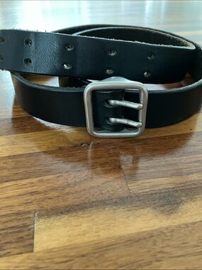 Vintage J.Crew Made in England Black Leather Belt Size 36-38 Double Prong